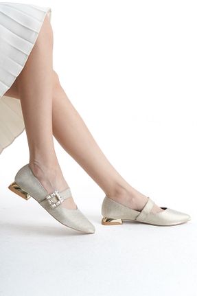 کفش پاشنه بلند کلاسیک طلائی زنانه چرم مصنوعی Moda Değirmeni - کد 895780178