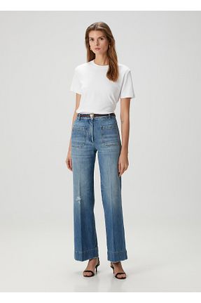 شلوار جین آبی زنانه پاچه پهن Victoria Beckham - کد 897146351