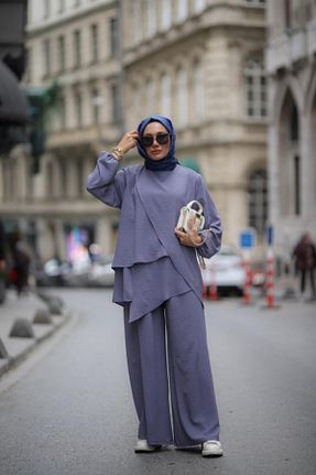 ست بالاتنه و پائین تنه حجاب طوسی زنانه Relaxed NS Moda - کد 814861959