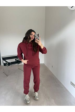 ست بالاتنه و پائین تنه زرشکی زنانه بافت Bade Butik - کد 892750977