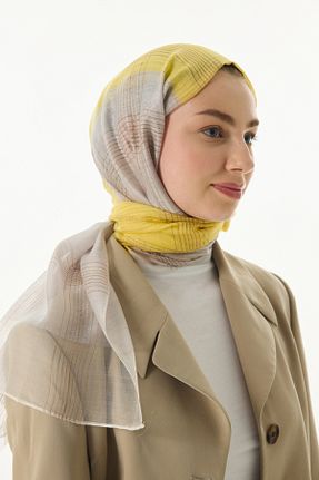 شال زرد زنانه ابریشم FENZA SCARF - کد 895945961