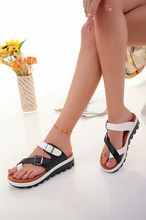 دمپائی مشکی زنانه چرم مصنوعی ALPODİ - کد 855703288