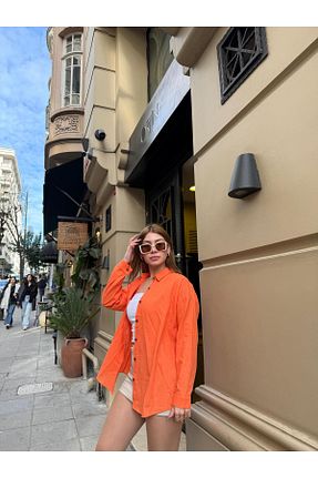 پیراهن نارنجی زنانه اورسایز BEYUSİRA - کد 896054564