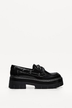 کفش آکسفورد مشکی زنانه پلی اورتان Bershka - کد 896057172