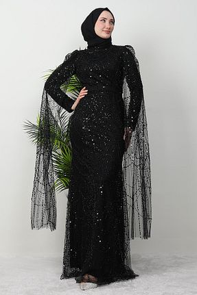 لباس مجلسی حجاب مشکی زنانه یقه ایستاده GİZ AGİYİM - کد 896064236