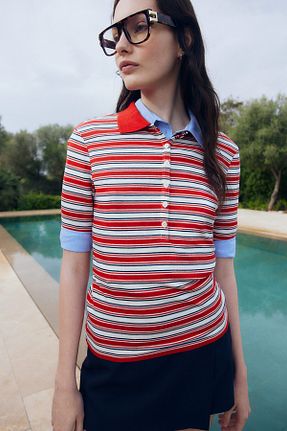 بادی قرمز زنانه یقه پولو H&M - کد 898069581