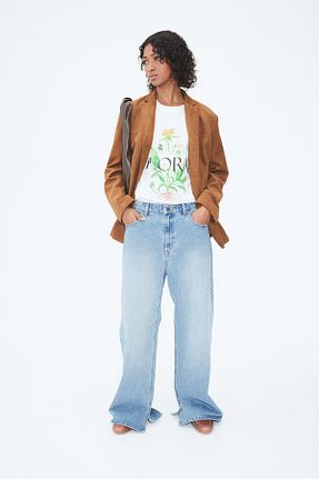 شلوار جین آبی زنانه پاچه گشاد H&M - کد 896069605
