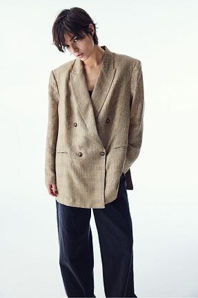 کت بلیزر بژ زنانه مخلوط کتان H&M - کد 899711364