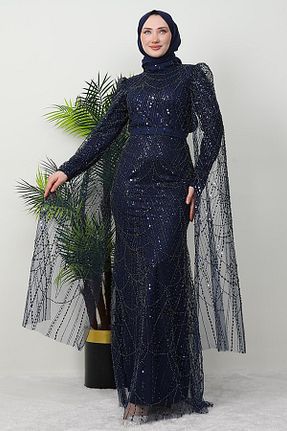 لباس مجلسی حجاب سرمه ای زنانه یقه ایستاده giz astore - کد 897415030