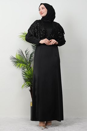لباس مجلسی حجاب مشکی ساتن giz astore - کد 897415558
