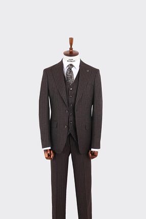 کت و شلوار قهوه ای مردانه یقه پرستوئی Kadir Büyükkaya - کد 845718939