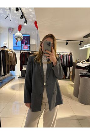 کت طوسی زنانه اورسایز EFİL - کد 896112624