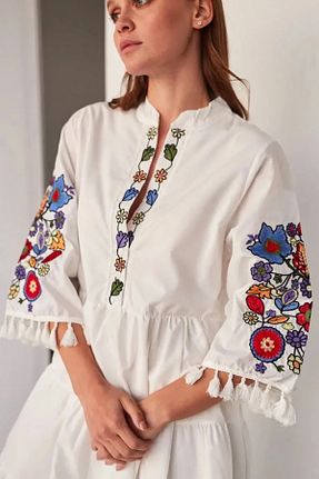 لباس سفید زنانه بافتنی Cassime - کد 856487909