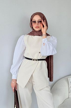 ست بالاتنه و پائین تنه حجاب بژ زنانه رگولار HAZA MODA - کد 896142608