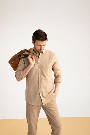 پیراهن بژ مردانه یقه پولو Defacto - کد 896162733