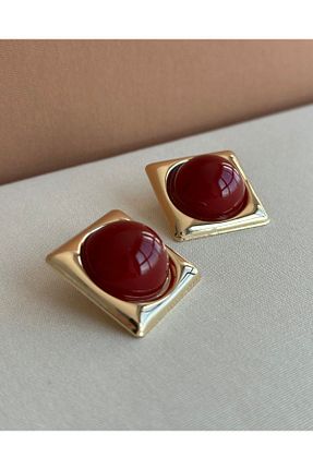 گوشواره جواهر زرشکی سنگ طبیعی RiRi Store - کد 896166717