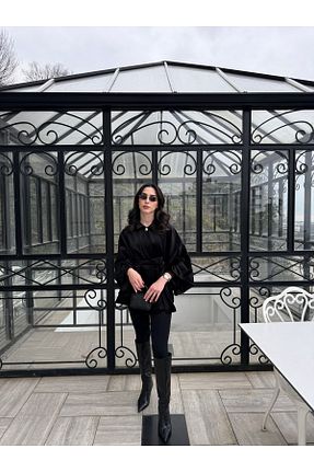 پانچو مشکی زنانه پنبه ای berre yazıcı - کد 896168487