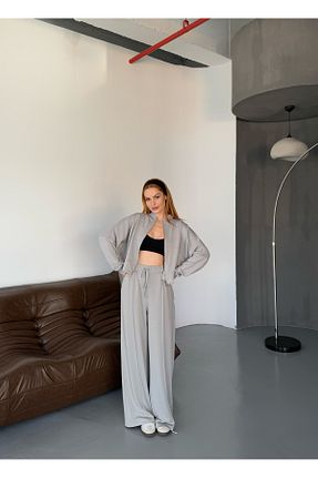 ست بالاتنه و پائین تنه طوسی زنانه بافتنی Cappmoda - کد 897447007
