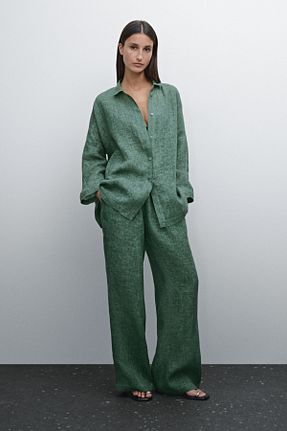 شلوار سبز زنانه کتان Massimo Dutti - کد 892580809