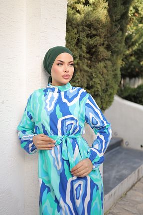 لباس حجاب آبی زنانه اورسایز Zaure - کد 896264057