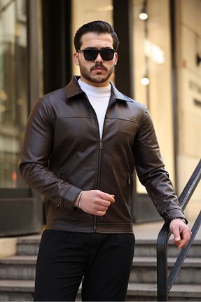 کت قهوه ای مردانه اسلیم Rogyi Tekstil - کد 896323447