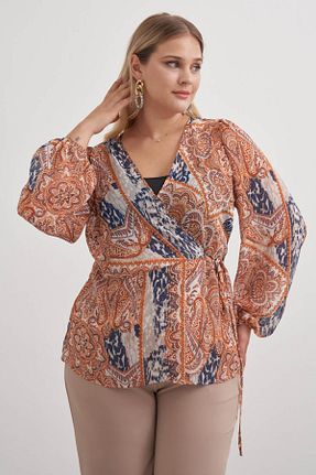 بلوز نارنجی زنانه طرح دار Myline - کد 896323252