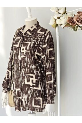 پیراهن سایز بزرگ قهوه ای زنانه سایز بزرگ ENDAMIM - کد 896335911