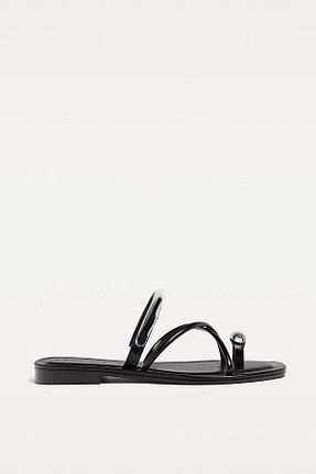 صندل مشکی زنانه پاشنه تخت Stradivarius - کد 896343944