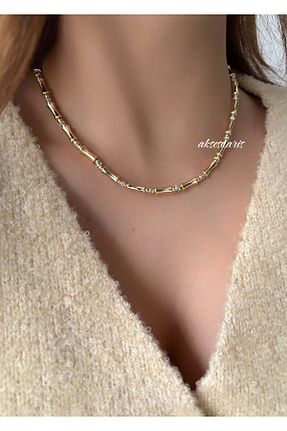 گردنبند جواهر زرد زنانه برنجی aksesuaris - کد 896345940