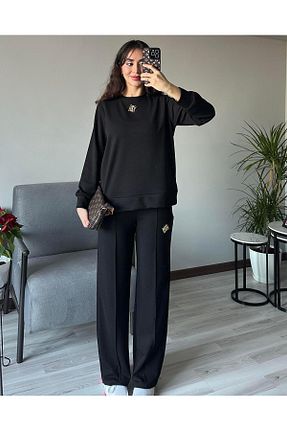 ست بالاتنه و پائین تنه مشکی زنانه بافت AB LOOKS - کد 880924104