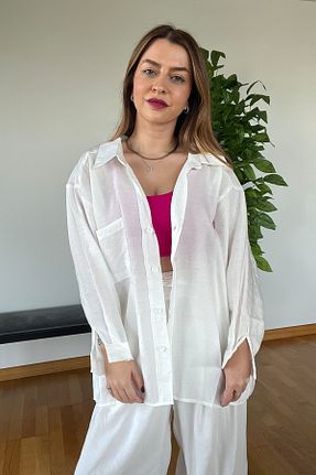 پیراهن سفید زنانه اورسایز PİCCO - کد 896547959