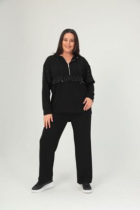 ست گرمکن سایز بزرگ مشکی زنانه پنبه ای Esina - کد 896559798