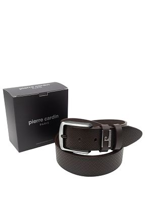 کمربند قهوه ای مردانه چرم خالص Pierre Cardin - کد 896615067