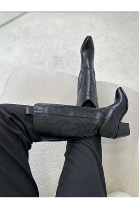 چکمه مشکی زنانه چرم مصنوعی POTEEN - کد 474367152