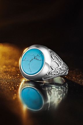 انگشتر نقره فیروزه ای مردانه عقیق Ring Of The King - کد 896665999