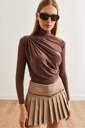 بلوز قهوه ای زنانه ساده Butik - کد 896666681