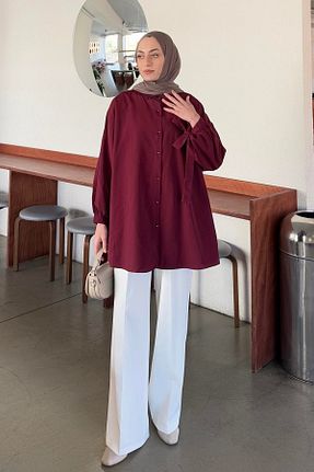 پیراهن حجاب زرشکی زنانه اورسایز lamelif - کد 896728847