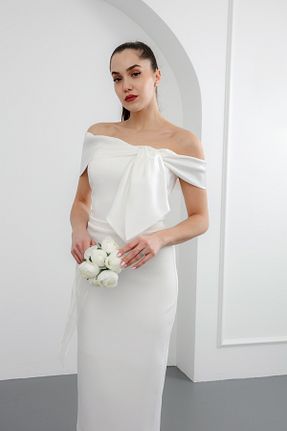 لباس مجلسی و فارغ التحصیلی سفید زنانه کرپ Lafaba - کد 896791710