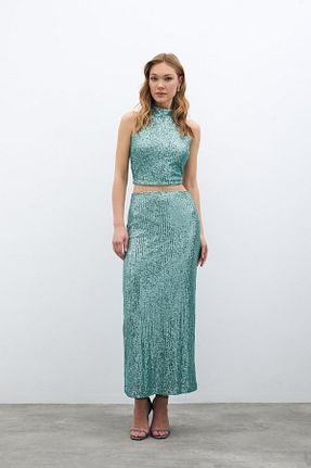 دامن فیروزه ای زنانه ساتن Sateen - کد 896830190