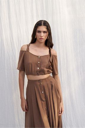 بلوز قهوه ای زنانه ساده Naar - کد 833820705