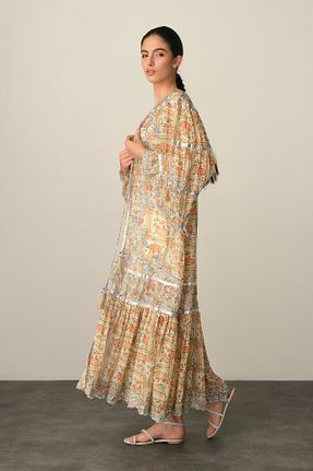 کیمونو و کافتان بژ زنانه %100 پنبه LEVLA PARIS - کد 805604975