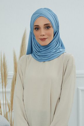 شال آبی زنانه پنبه ای Aisha