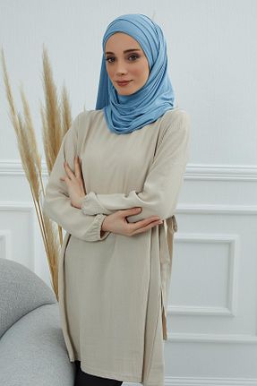 شال آبی زنانه پنبه ای Aisha