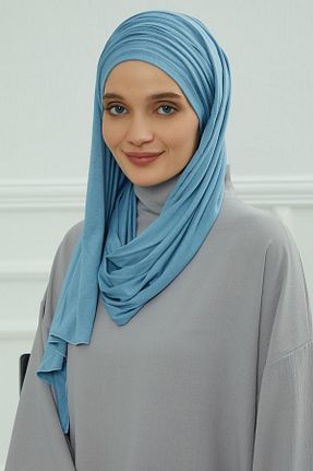 شال آبی زنانه پنبه ای Aisha