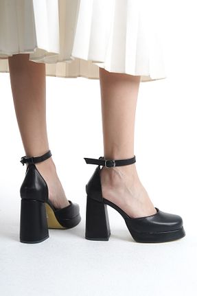 کفش پاشنه بلند کلاسیک مشکی زنانه ساتن Moda Değirmeni - کد 713697827