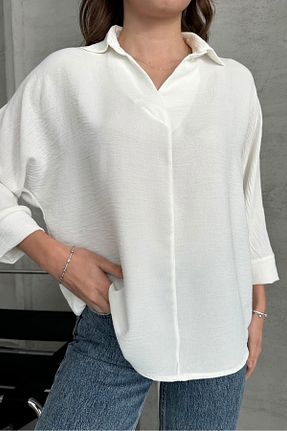 پیراهن سفید زنانه یقه پیراهنی macharel jeans - کد 896028734