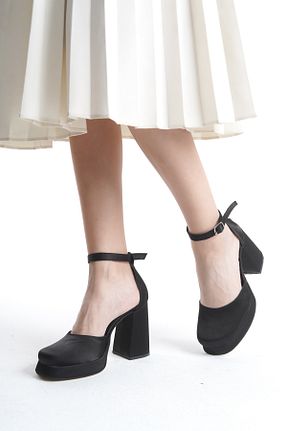 کفش پاشنه بلند کلاسیک مشکی زنانه ساتن Moda Değirmeni - کد 664110266
