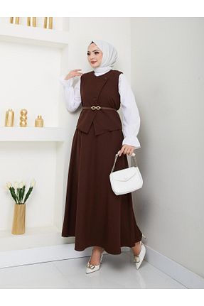 ست بالاتنه و پائین تنه حجاب قهوه ای زنانه اسلیم butik hira - کد 896919415