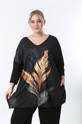 تونیک سایز بزرگ مشکی زنانه بافت XL Modam - کد 896936554
