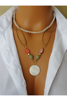 گردنبند جواهر بژ زنانه چرم LemaStone - کد 896988011